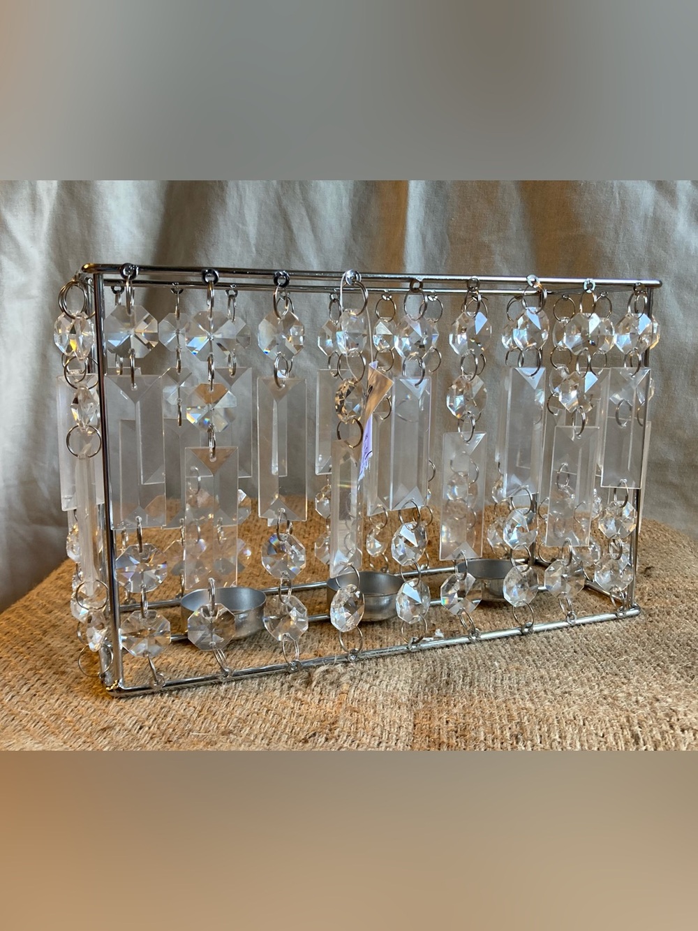 Crystal Beaded Tea Light Holder - Clear